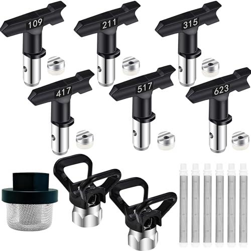 11Pieces Airless Paint Sprayer Tips Set, 4Reversible Spray Nozzle Tips, 5 Airless Paint Spray Gun Filter, and 2Pcs Nozzle Tip Guards for Spraying Machine Parts