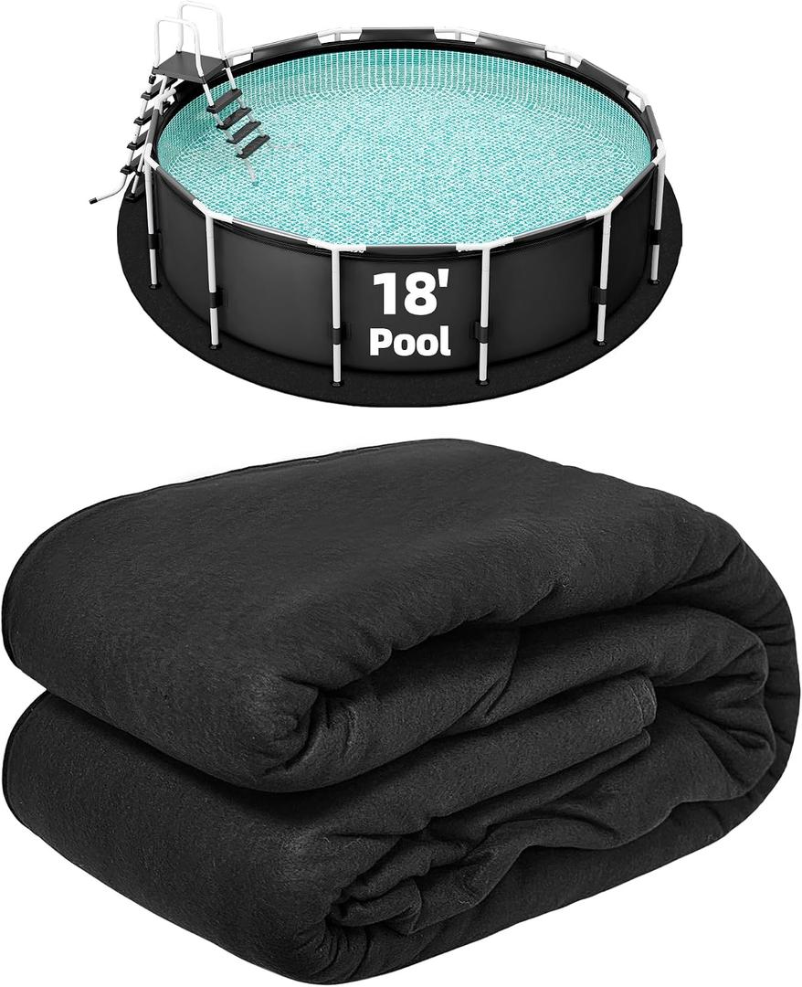 18-Foot Pool Liner Pad for Above Ground Pools, Round Under Pool Mat Prevents Puncture, Weed Barrier, Extend Liner Life, Black