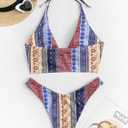 ZAFUL O Ring Halter Bikini Sets for Women High Cut Swimsuits Trendy 2 Piece Bathing Suits (Small, 0-o-deep Blue)