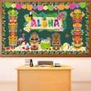 2 x Summer Bulletin Board Decoration Aloha Cutouts Summer Hawaiian Luau Holiday Classroom Decoration Coconut Tropical Palm May Tiki Totem Flamingo Cutout for School Window Chalkboard Wall Decor