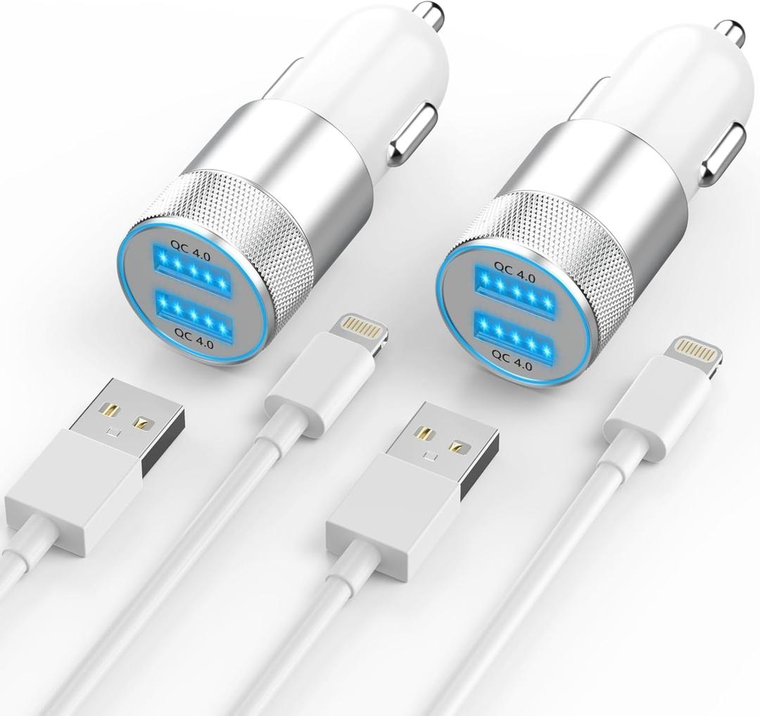 [Apple MFi Certified] iPhone Fast Car Charger, Dual USB A Rapid Car Charger with 2x3Ft Lightning Cable Cord Compatible for iPhone 14/13/12/11/Pro Max/XS/XR/X/8 Plus/7/SE, iPad, Airpods
