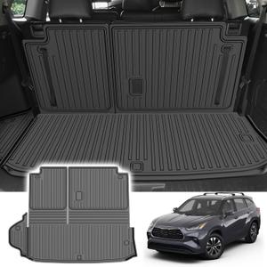 TTX LIGHTING Cargo Mat Compatible with 2020-2025 Toyota Highlander All Weather TPE Cargo Liner with Backrest Mat Protector 7 Seats Highlander Accessories (20-25 Highlander-2 in 1 Trunk Mat)
