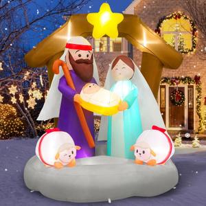 MICOCAH 6FT Tall Christmas Inflatables Nativity Scene Outdoor Decorations, Built-in LED Lights Funny Inflatable The Birth of Jesus Xmas Blow Up Yard Decoration for Holiday Party Indoor Lawn Decor