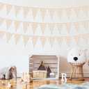 Gilprop 49.2 Ft / 60 Pieces Light Brown Plaid Party Decorations Pennant Banner Triangle Flags Garland Bunting Banner for Birthday Gender Reveal Wedding Baby Shower Decor Supplies