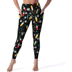 High Waist Workout Leggings for Women Tummy Control Printed Yoga Pants with Pockets Holiday Costume (XX-Large, Christmas Lights)
