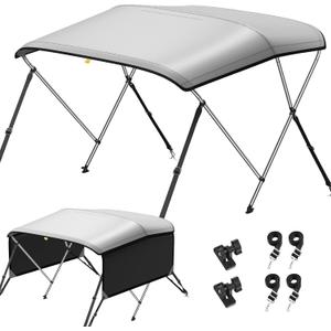 KAKIT 3 4 Bow Bimini Tops for Boats with Mesh Sides Heavy Duty Cover Adjustable 4 Straps Zippered Storage Boot (Dark Gray)