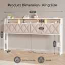 King Headboard Only, Headboard for King Size Bed with Storage, Upholstered Headboards with LED Lights & Charging Station, Attach Frame, Ideal for Bedroom/Dorm/Guest Room, White & Beige