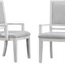 Sunset Trading Dover Upholstered Dining Chair with Arms | Wood-Framed Armchair with Padded Seat and Back | Set of 2 | Cerused White Oak Wood | Contemporary Coastal Kitchen Furniture