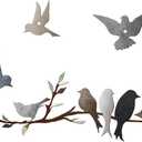 Ferraycle Metal Bird Wall Art Birds on the Branch Decor Metal Sculpture Silhouette Ornament Branch Wall Hanging Sign for Balcony Garden Home Decor(Dark Colors)