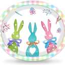 Vanulus 50Pcs Easter Large Oval Paper Plates 10" x 12" Buffalo Plaid Spring Easter Eggs Bunny Disposable Serving Dishes for Happy Easter Holiday Dinner Party Gatherings Celebrations