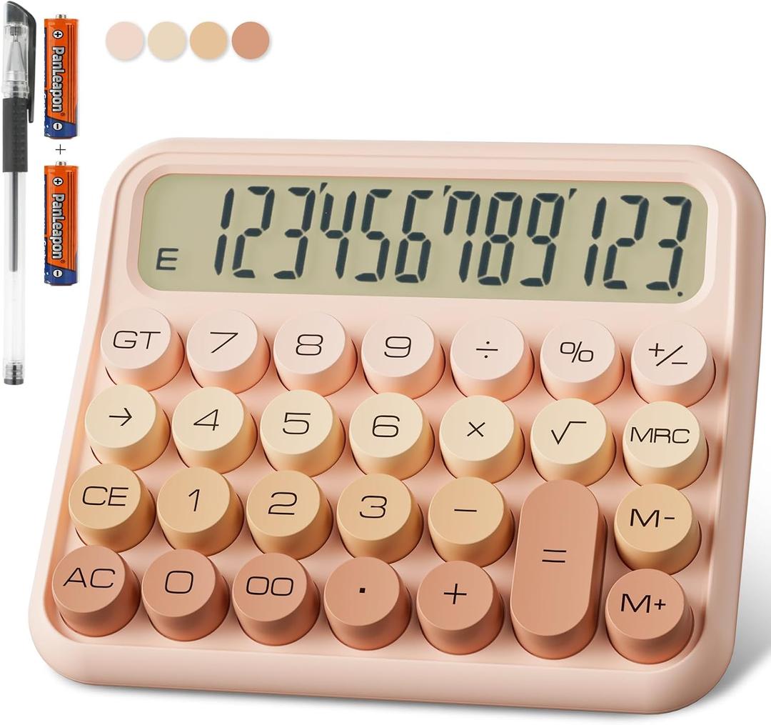 Mechanical Calculator 12 Digit Extra Large 5-Inch LCD Display, DECKLIT Battery Desk Calculator, Big Buttons Easy to Press Office Calculators Desktop, 15Tilt Screen for Kids Calculator(Gradient Pink)