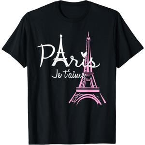 I Love Paris Eiffel Tower France French Souvenir T-Shirt (Small, Black)
