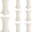 Cocktail Table Covers-Spandex Round High Top Table Cloths 8 Pack 32x43 Inch-Cream Stretch Fitted Bar Tall Tablecloth for Pub Bistro Highboy Party Event Banquet Height Folding Satnding Tables