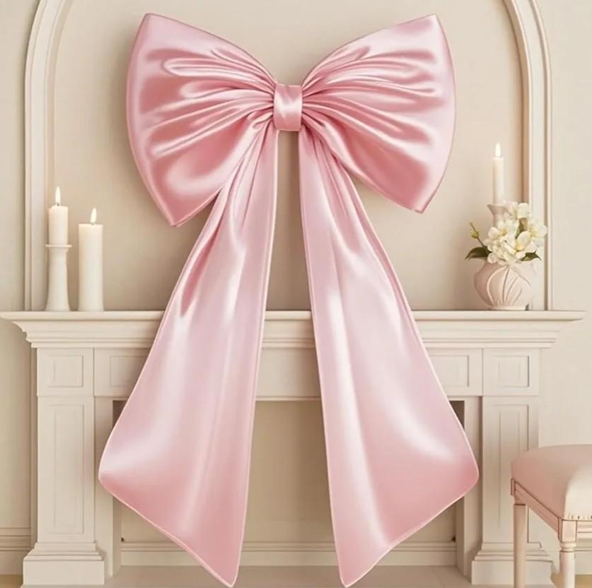 Large Pink Bow for Coquette Room Decor, 40x24 In Satin Ribbon Tie Coquette Birthday Decorations, Giant Pastel Pink Hanging Wall Decor for Ballerina Girl Just Want to Be One (Internal Stability Layer)