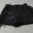 Women's High Waist Fringe Trim PU Leather Club Party Shorts Straight Leg Mini Shorts (Medium, Black)
