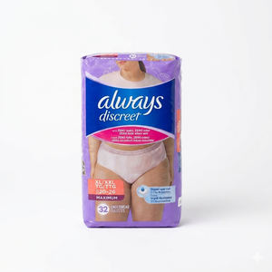 Always Discreet Adult Diapers for Women, Incontinence Underwear, Postpartum Essentials, Disposable Briefs, Max Absorbency, Bladder Leak Protection, XL/XXL, 32ct