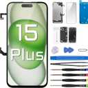 For iPhone 15 Plus Screen Replacement with Earpiece Flex Cable Ambient Light Sensor LCD Touch Display Digitizer Full Assembly with Front Glass Repair Tools Kits A3094 A2847 A3093 A3096