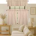 Native Fab Gingham Plaid Check 3 Pieces Window Curtain Tiers 26"x36" and Valance 54"x18" Set - Rod Pocket - Semi Sheer - Short Curtain for Kitchen, Bathroom, Living Room - Beige and White
