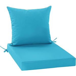 Outdoor Backrest and Deep Seat Cushion Set, Waterproof Fade Resistant Patio Chair Furniture Cushion with Removable Cover, 22 x 22 Inch, Teal, 1 Set
