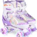 Roller Skates for Girls Boys Kids Age 3-12 Years Old Adjustable 4 Sizes with Wheels Light up, Birthday Gift for Children Teens, Indoor Outdoor (Medium, Purple white)