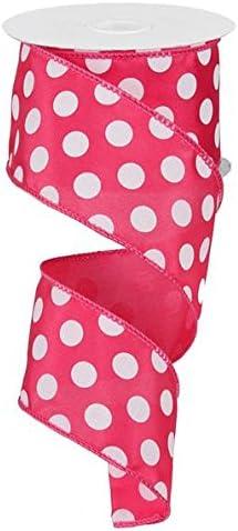 Polka Dot Wired Edge Ribbon (2.5", Hot Pink White) - 10 Yards : RG158811