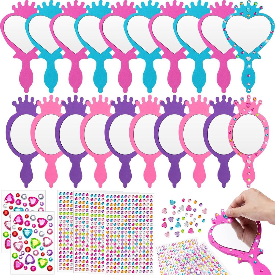 Geetery 20 Pcs Unbreakable Kids Mirror DIY Decorate Your Own Princess Mirror Mermaid Princess Foam Small Crafts for Princess Party Decorations(Multicolor)