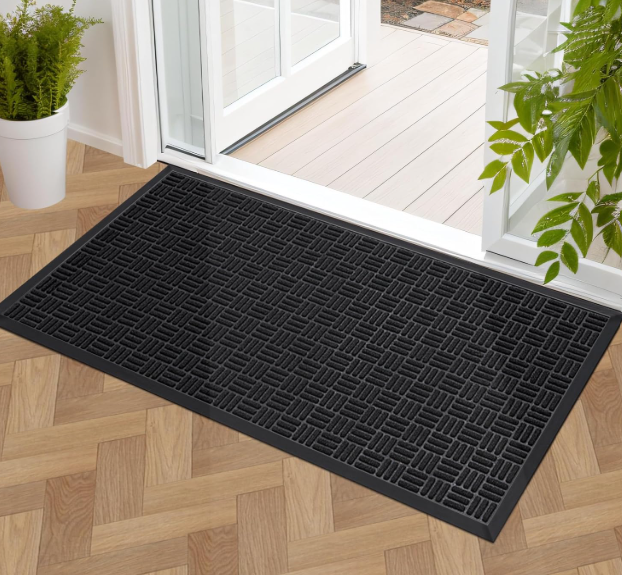Mibao Front Door Mat, Heavy Duty Durable Welcome Mat for Outdoor Indoor, Dirt Trapper Waterproof Super Absorbent Door Mat for Entryway Outside Patio Porch, 47" x 24", Black (2' x 3'11" (Rectangular))