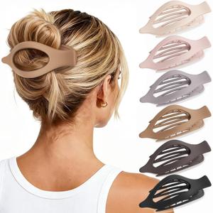 6 PCS Large Flat Hair Clips for Women Girls, French Concord Lay Down Flat Claw Clips for Thick Thin Hair, Comfortable Curved Hair Clip, Matte Non-slip Strong Hold Hair Accessories, Neutral (Gentle Lady)