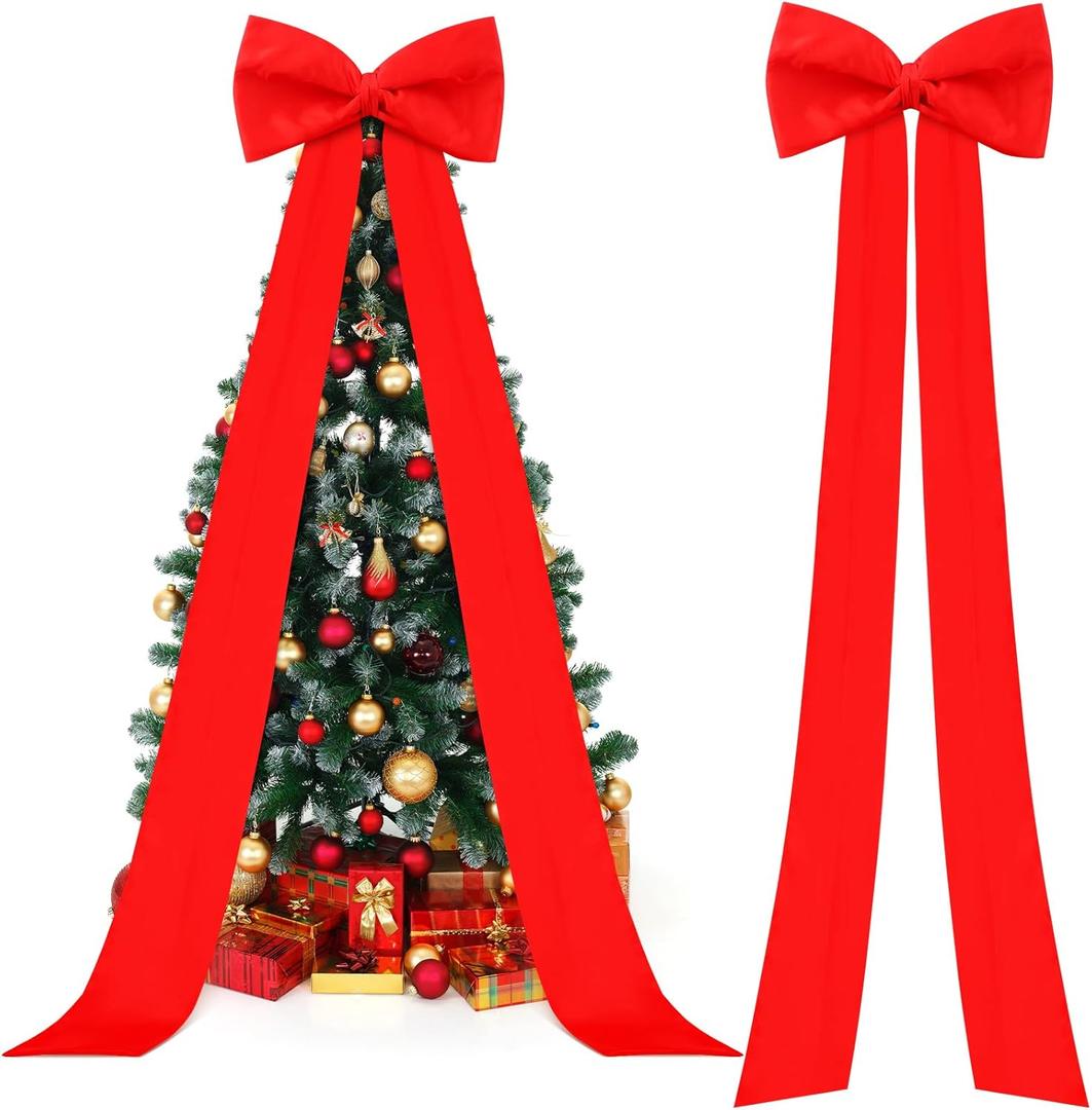 Knitgrip Extra Large Valentine's Day Tree Topper Bow, 118x28 Inch Giant Satin Bow with Long Streamers Huge Decorative Oversized Gift Wrapping Belt for Xmas Tree Home Party Wedding Holiday(Red)