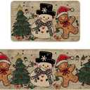 Artoid Mode Xmas Tree Gingerbread Man Snowman Christmas Kitchen Mats Set of 2, Winter Low-Profile Home Decor Kitchen Rugs for Floor - 17x29 and 17x47 Inch