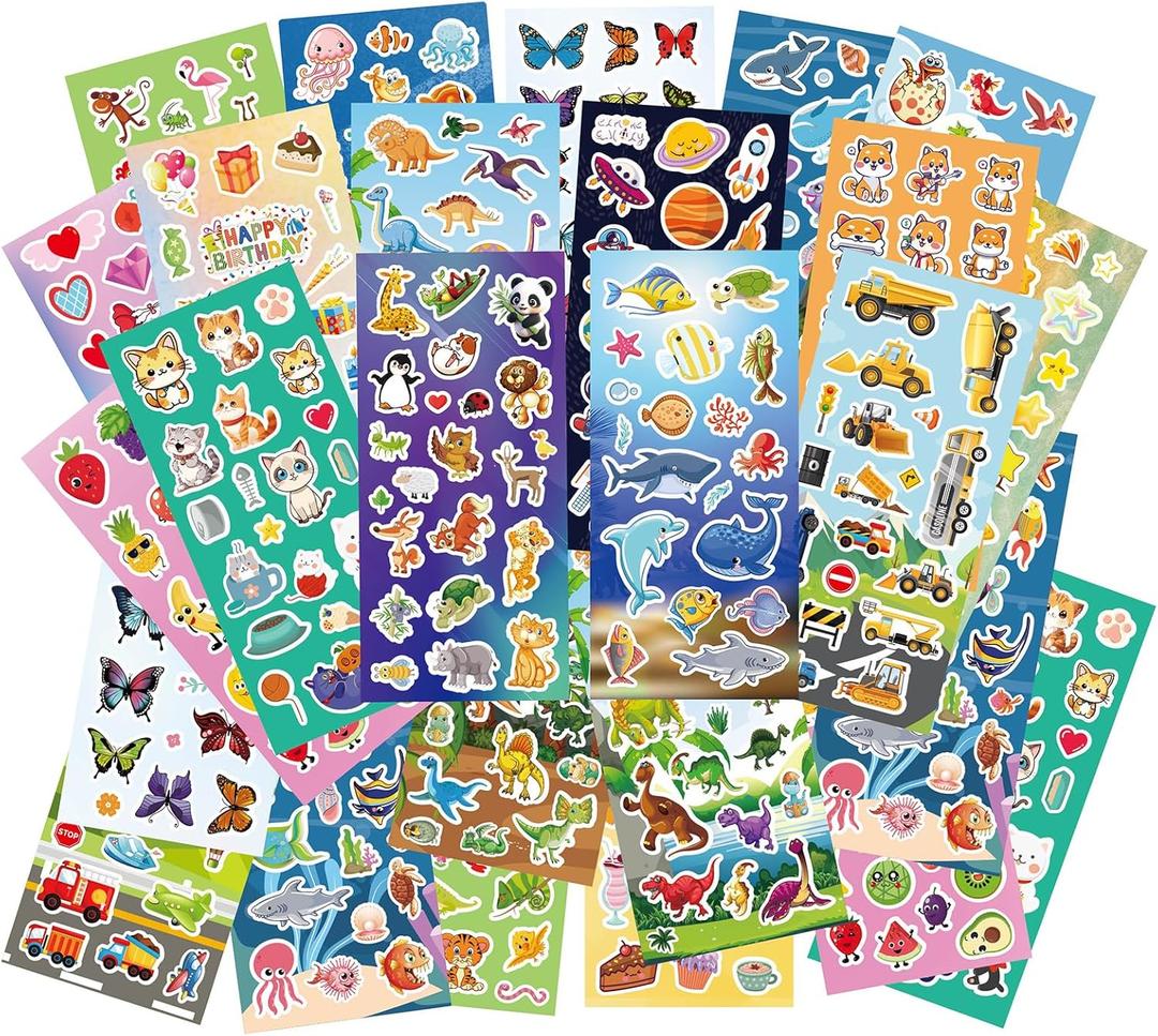Kid Stickers Bulk - 36 Kid Sticker Sheets, 800+ Pieces Cartoon Animal Waterproof Decals, Favor Stickers for School, Party Favors, Scrapbooking