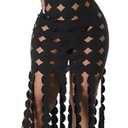 Recious Womens Sexy Sleeveless Solid Color Cut Out Hollow Tassel Dress Beach Dress Vacation Dress (Small, Circular-black)