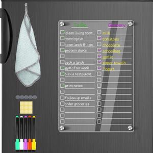 Acrylic Magnetic Dry Erase Board for Fridge, 12"X8" Clear Magnetic to Do List White Board, Acrylic Dry Erase to Do List for Refrigerator, Magnet Whiteboard with 5 Markers