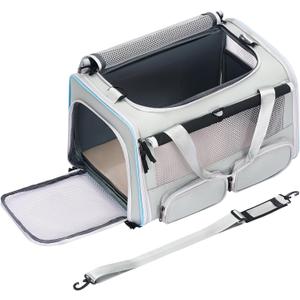 Cat, Dog Carrier for Pets up to 20 lbs, Soft-Sided Collapsible Pet Carrier with Upgraded Sturdy Base, Roll-up Curtain and 2 Storage Bags, Cat Bag for Medium Cats and Small Dogs
