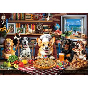 BenBen Puzzles for Adults 1000 Pieces, Dogs' Dinner Party, Dog Jigsaw Puzzle with Letters on Back, Funny Animal Puzzle, Challenging Puzzles for Family Game Night, Home Dcor