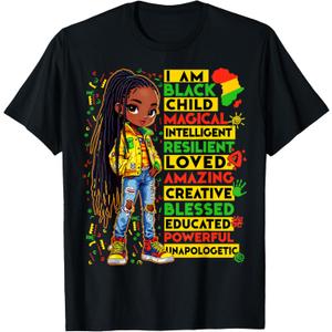 I Am Black Child History Month African American Kids Girls T-Shirt, Small 