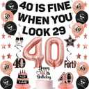 Roetyce 40th Birthday Decorations Women, Rose Gold 40 Is Fine When You Look 29 Banner Balloons Centerpieces Cake Topper, Pink 40th Birthday Party Supplies for Her, 40 Years Old Party Photo Backdrop
