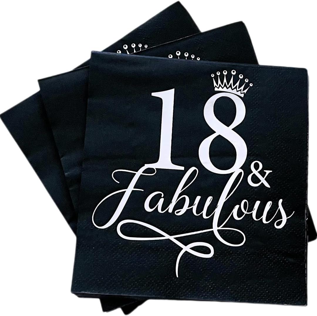 UojlvlrFabulous18th Birthday Napkins 50pcs silver 18th Birthday Celebration Party Decoration Napkins Black 18th Birthday Decoration Men's and Women's Party Supplies Black silver Foil Cocktail Napkins