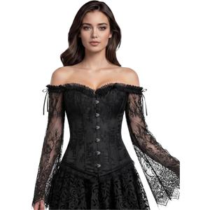 Zhitunemi Corset Tops for Women Renaissance: Womens Halloween Costume Corset Renaissance Fair - Historical Reenactment Events (Small, Black)