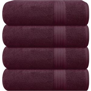 GLAMBURG Premium Cotton 4 Pack Bath Towel Set - 100% Pure Cotton - 4 Bath Towels 27x54 - Ideal for Everyday use - Ultra Soft & Highly Absorbent - Burgundy