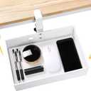 Mesh Desk Organizer and Clamp-on Swivel Pencil Drawer, Desk Hidden Desk Organizer Extra Sturdy C-Clamp Mount System and Easy to Instal, Home Office Art Supply Storage Box (White)
