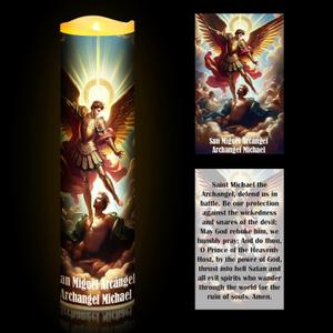 Glooglitter Catholic Prayer Candle and Card Set 8" LED Flameless Prayer Candle Devotional Religious Card Decoration Gifts for Easter Passover Halloween Christmas Activities(St. Micheal)