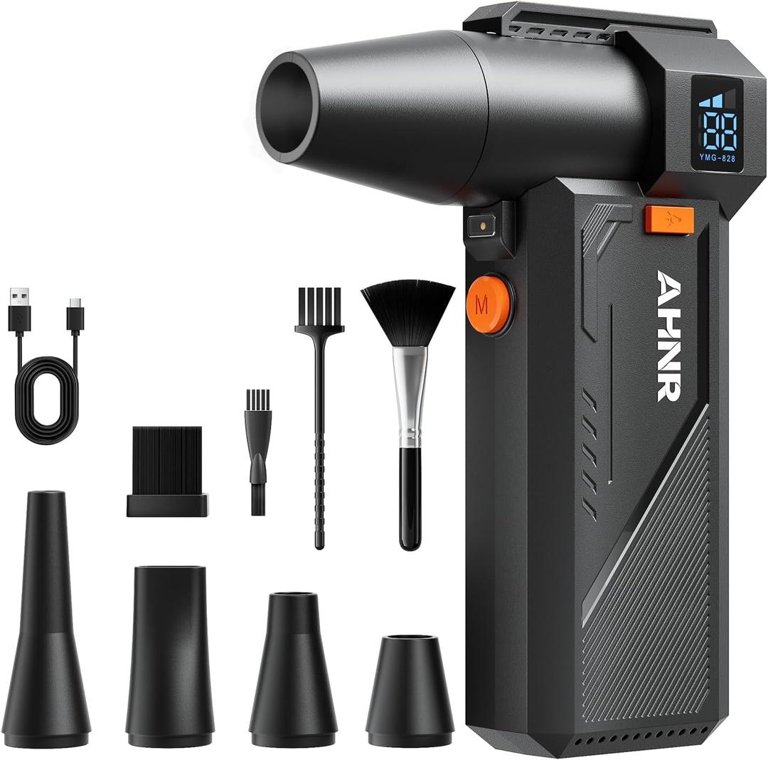 AHNR Compressed Air Duster, 160,000RPM Powerful Electric Air Duster Blower Rechargeable with Brushless Motor, 3-Gear Adjustable Mini Air Blower Cordless for Computer, Keyboard, Home, Outdoor and Car