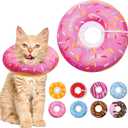 Cat Cone Collar Soft, Adjustable Cat Recovery Collars Spay Cones to Stop Licking, Cute Donut E Collar After Surgery, Anti-Lick Wound Healing Elizabethan Collar for Kittens (Donut Pink, Small)