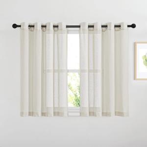 NICETOWN Kitchen Curtains Linen Burlap Drapes for Bedroom, Grommet Top Semi Sheer Privacy Window Treatment Light Filtering for Living Room, Natural, W52 x L45, Set of 2