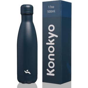 Insulated Water Bottles,17 oz Double Wall Stainless Steel Vacumm Metal Flask for Sports Travel,Navy Blue