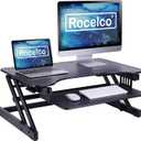 Rocelco 32" Height Adjustable Standing Desk Converter - Slide Out Retractable Keyboard Tray - Sit Stand Up Double Monitor Riser - Dual Piston Lift Assist Tabletop Computer Workstation - Black (R ADRB)