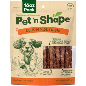 Pet 'n Shape Duck 'n Hide Twists - Duck Wrapped Rawhide Natural Dog Treats, Small, 1 Pound (Pack of 1) (EXP 01/14/28)