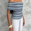 GORGLITTER Women's Striped Off The Shoulder Tops Asymmetrical Neck Sexy Going Out Top (M)