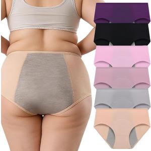 Incontinence Underwear for Women, Plus Size Women's Incontinence Panties, Cotton Overnight Protective Briefs, 6Pcs,Multi Colored,4XL